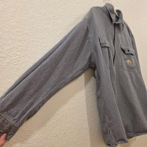 Carhartt Mens Hickory Stripe Quarter Zip Long Sleeve Work Shirt Large - Picture 7 of 12